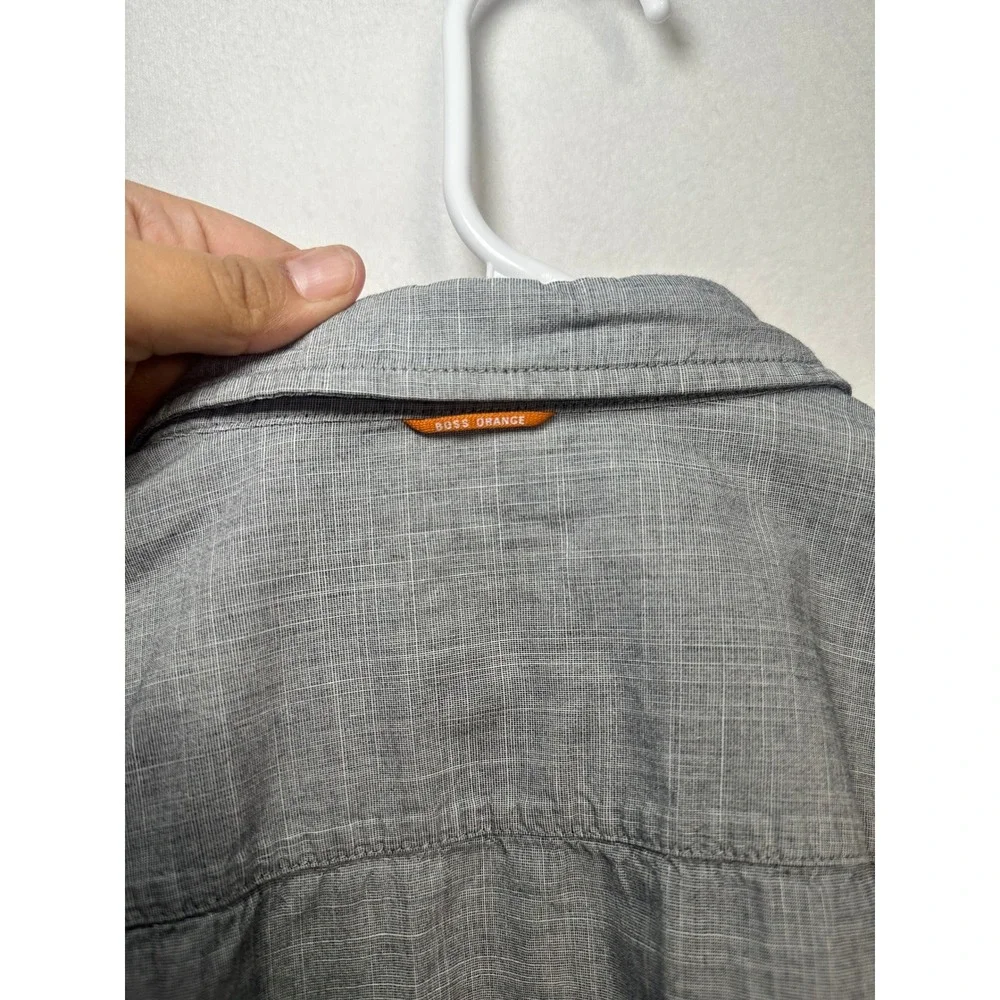 Hugo Boss Orange Mens Grey Crosshatch Button Down Long Sleeve‎ Shirt Large